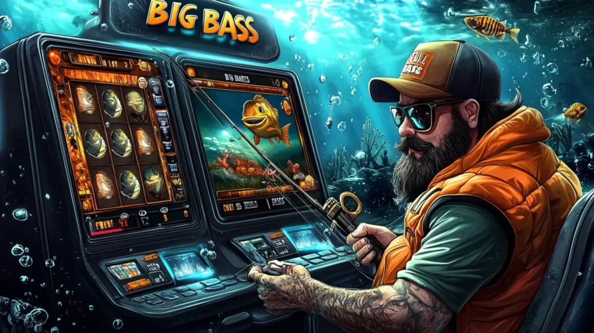 good11-এ সানগ্লাস পরা দাড়ি-ঘন নাবিক-চরিত্র Big Bass নামে মাছধরা-থিমা গেমটি খেলছেন। মেশিনটির স্ক্রিনে মাছধরা থিমটি পানির নিচের একটি সেটিংয়ে দেখা যায়।